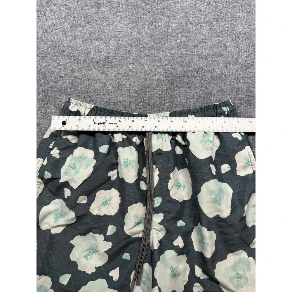MRP Sport Swim Trunks Mens Medium Dark Gray White Floral Print Drawstring Waist